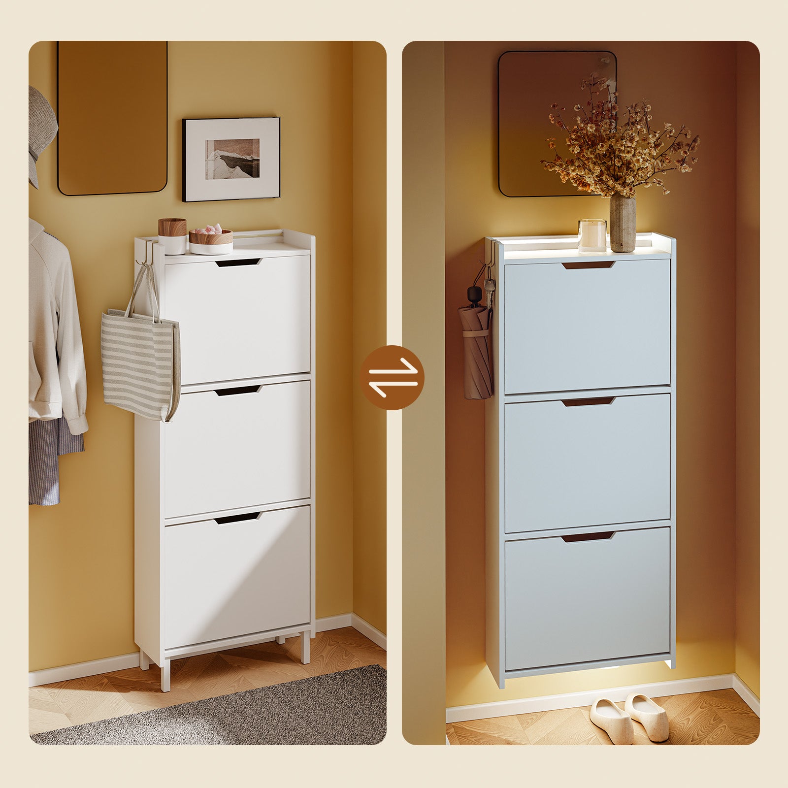 SoBuy Schuhschrank Schmal Hängend mit Sensorlicht und 19 cm Tiefe Weiß FSR151-H-E-W