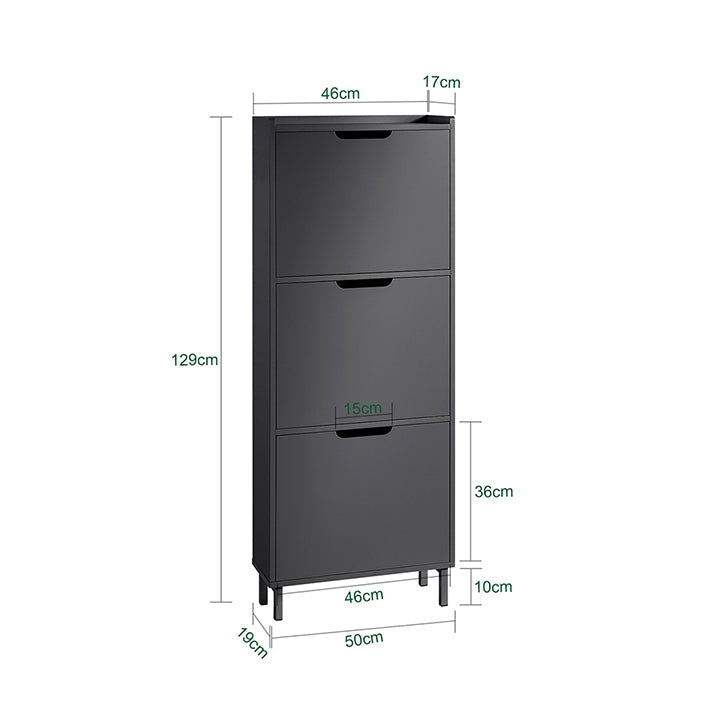 SoBuy | Meuble à chaussures avec 3 abattants | Étagère à chaussures | Commode à chaussures | Noir | FSR151-H-SCH