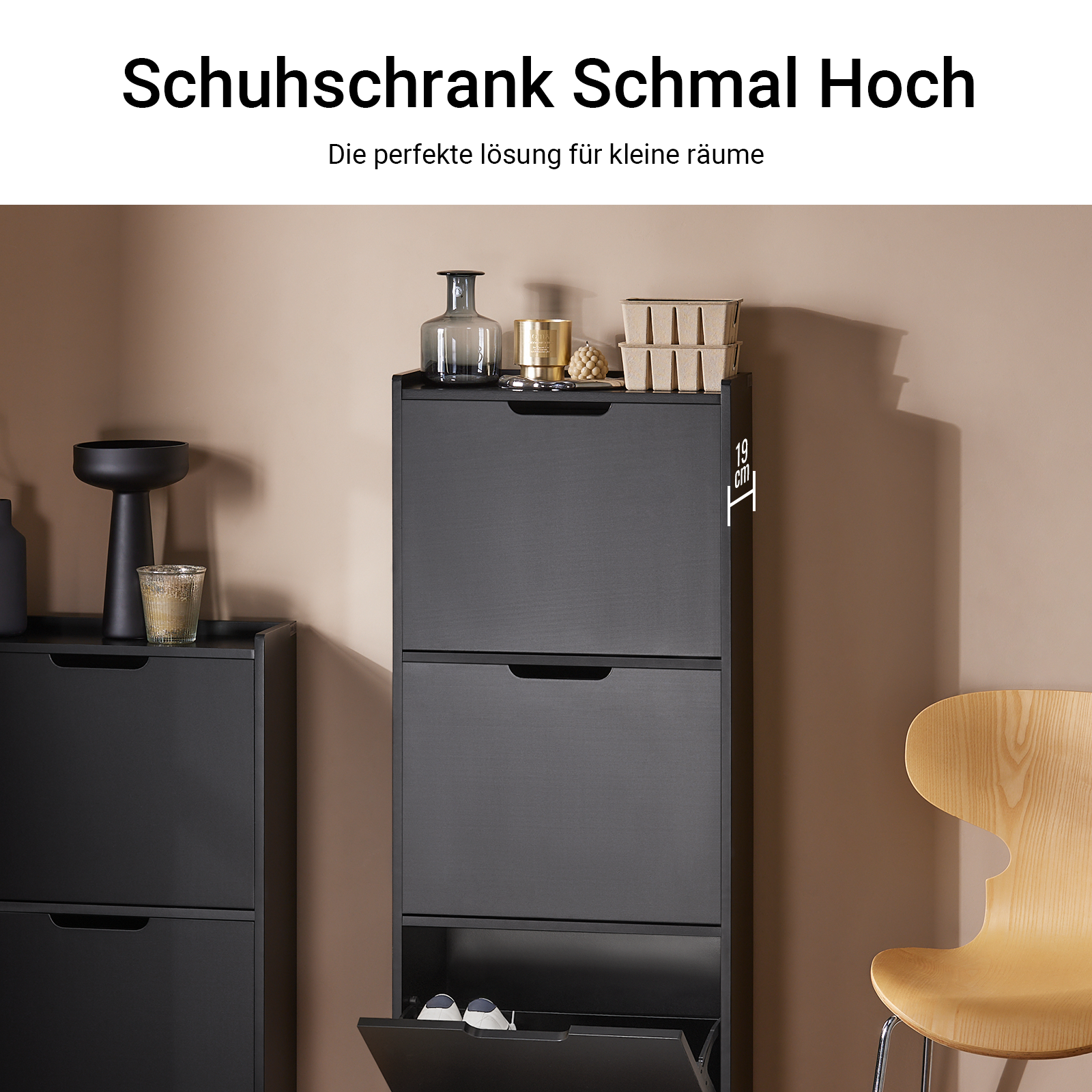 SoBuy | Meuble à chaussures avec 3 abattants | Étagère à chaussures | Commode à chaussures | Noir | FSR151-H-SCH
