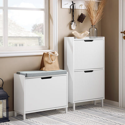 SoBuy | Scarpiera a ribalta con 1 anta | Scarpiera stretta | Comodino portascarpe | Bianco | FSR151-K-W