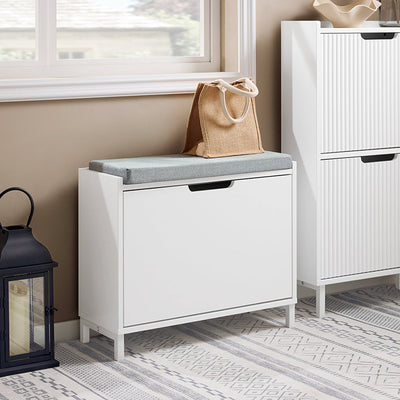SoBuy | Scarpiera a ribalta con 1 anta | Scarpiera stretta | Comodino portascarpe | Bianco | FSR151-K-W