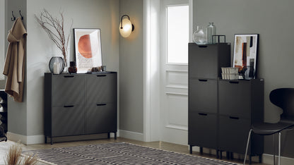 SoBuy | Meuble à chaussures 3 portes | Armoire à chaussures | Coffre à chaussures | Noir | FSR151-H-SCH