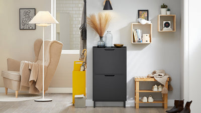 SoBuy | Scarpiera a 2 ante a ribalta | Armadio portascarpe | Cassettiera portascarpe | Nero | 50x90x19cm | FSR151-SCH