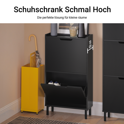 Prévente | SoBuy | Meuble à chaussures 2 portes | Armoire à chaussures | Coffre à chaussures | Noir | 50 x 90 x 19 cm | FSR151-SCH