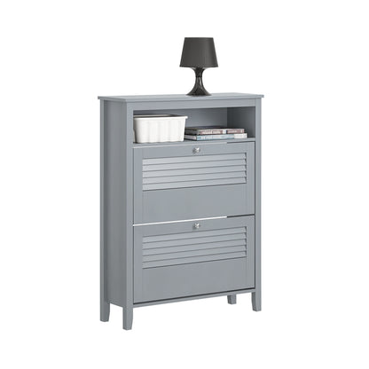 SoBuy | Meuble à chaussures | Meuble à chaussures à 2 portes | Coffre à chaussures | Gris clair | FSR152-HG 