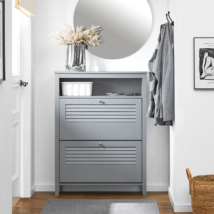 SoBuy | Meuble à chaussures | Meuble à chaussures à 2 portes | Coffre à chaussures | Gris clair | FSR152-HG 