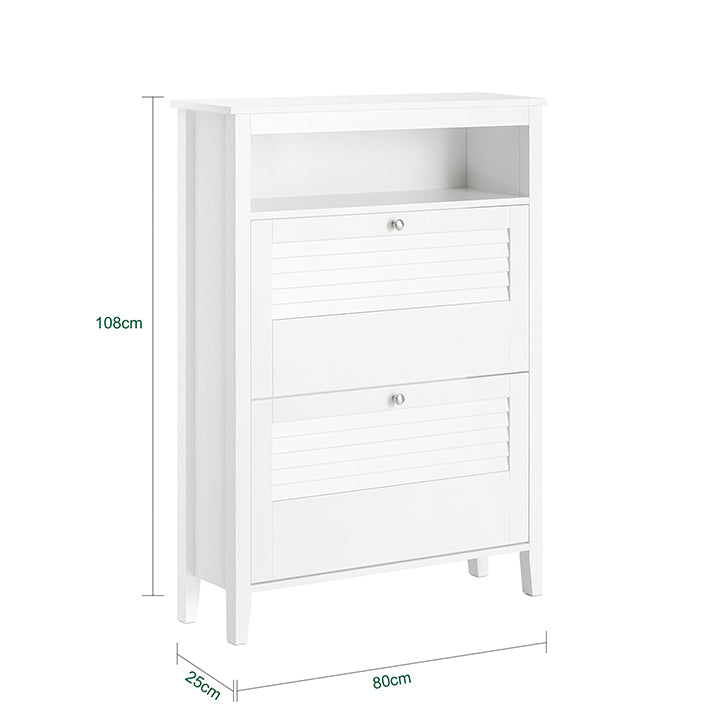 SoBuy | Meuble à chaussures basculant | Armoire à chaussures à 2 abattants | Commode à chaussures | Blanc | FSR152-W