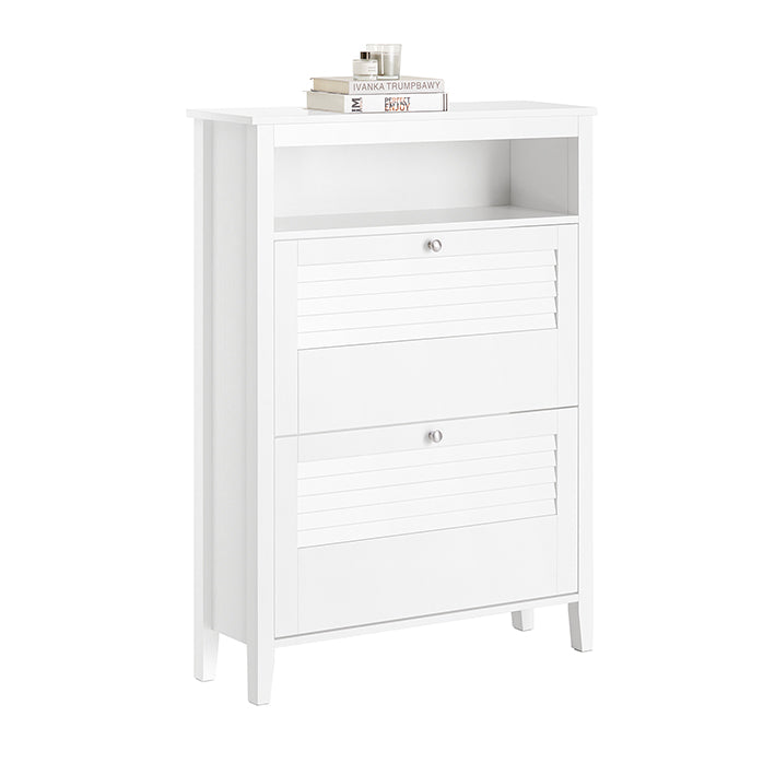 SoBuy | Meuble à chaussures basculant | Armoire à chaussures à 2 abattants | Commode à chaussures | Blanc | FSR152-W