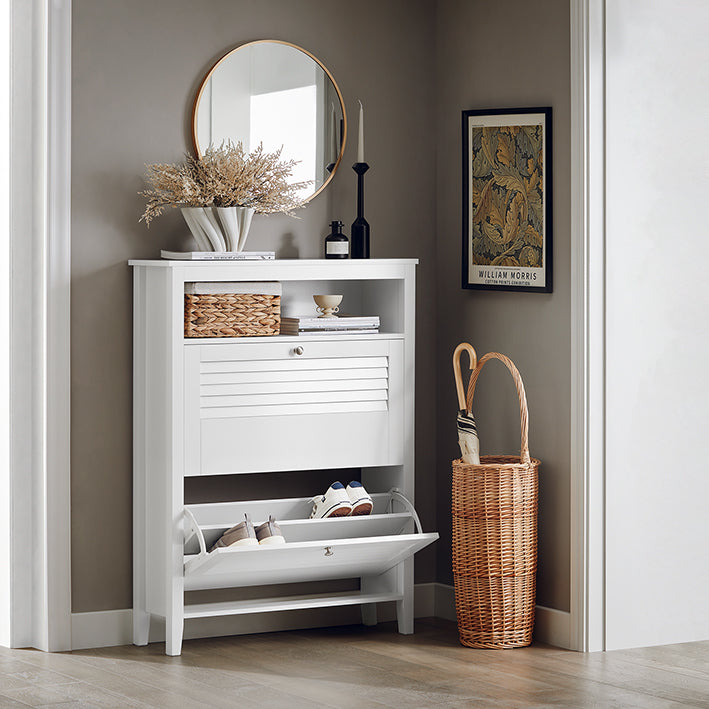SoBuy | Meuble à chaussures basculant | Armoire à chaussures à 2 abattants | Commode à chaussures | Blanc | FSR152-W