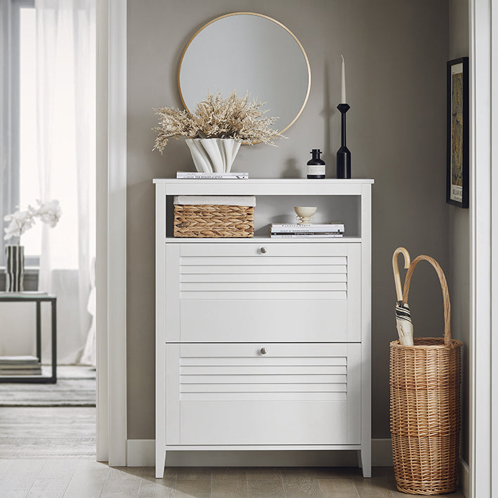 SoBuy | Meuble à chaussures basculant | Armoire à chaussures à 2 abattants | Commode à chaussures | Blanc | FSR152-W