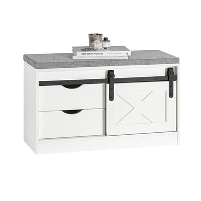 SoBuy | Panca scarpiera con seduta | Scarpiera | Panca da ingresso con ante scorrevoli | Bianco | FSR153-W