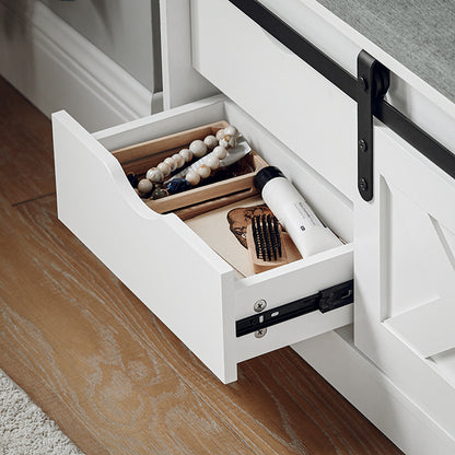 SoBuy | Banc à chaussures avec assise | Étagère à chaussures | Banc d'entrée avec portes coulissantes | Blanc | FSR153-W