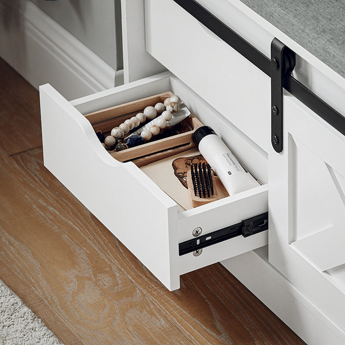 SoBuy | Banc à chaussures avec assise | Étagère à chaussures | Banc d'entrée avec portes coulissantes | Blanc | FSR153-W