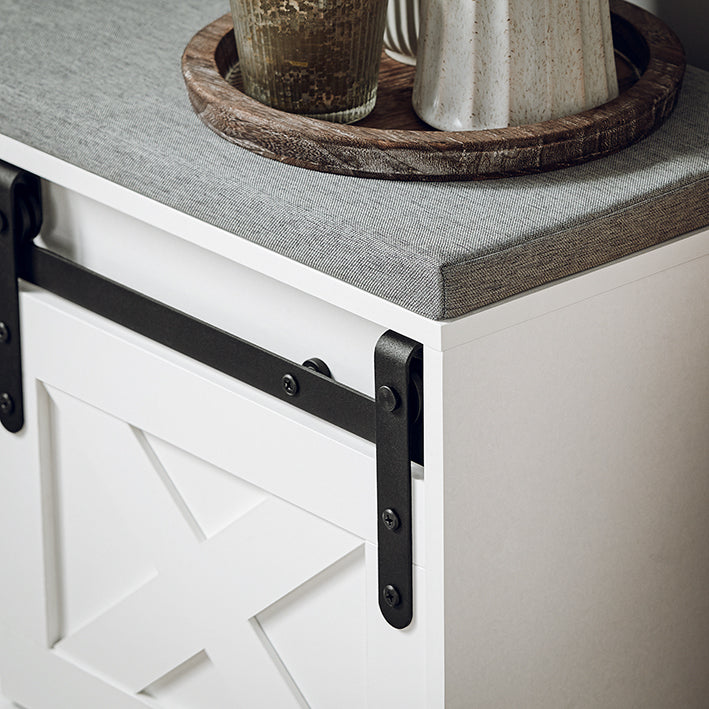 SoBuy | Banc à chaussures avec assise | Étagère à chaussures | Banc d'entrée avec portes coulissantes | Blanc | FSR153-W