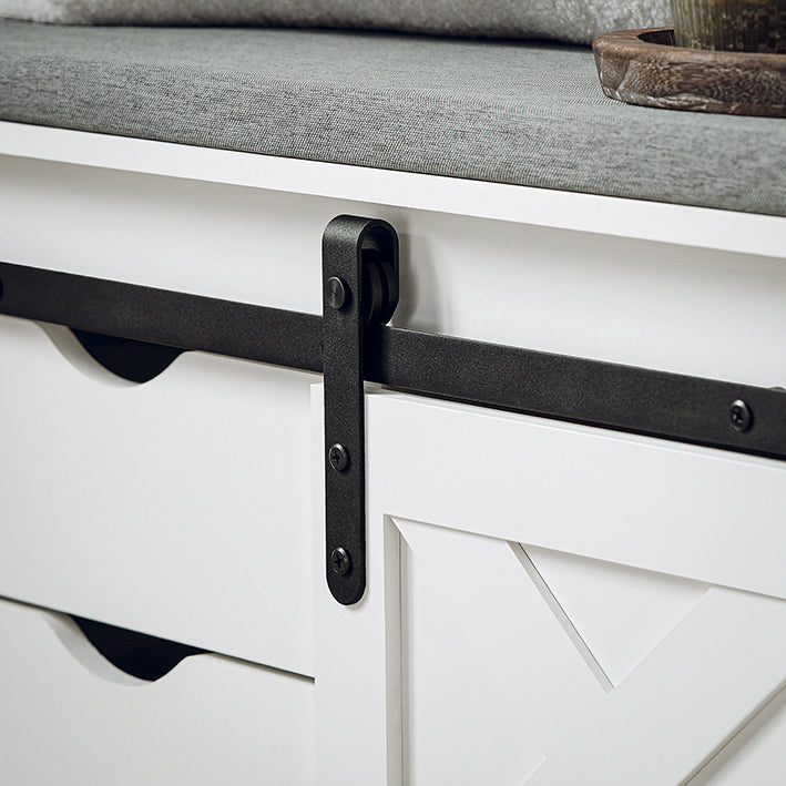 SoBuy | Banc à chaussures avec assise | Étagère à chaussures | Banc d'entrée avec portes coulissantes | Blanc | FSR153-W