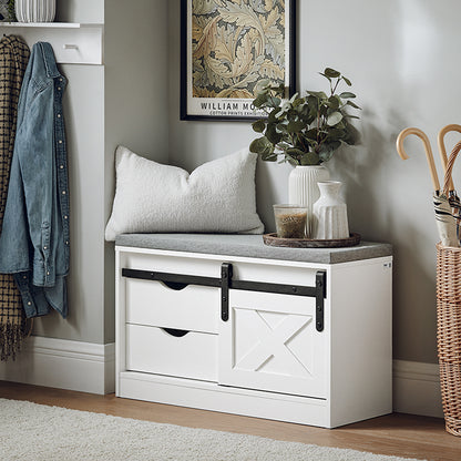 SoBuy | Banc à chaussures avec assise | Étagère à chaussures | Banc d'entrée avec portes coulissantes | Blanc | FSR153-W