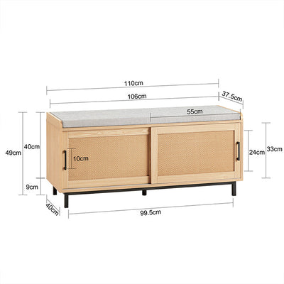 SoBuy | Scarpiera con panca | Panca da ingresso con ante scorrevoli | Scarpiera | Panca | Legno naturale | FSR154-N
