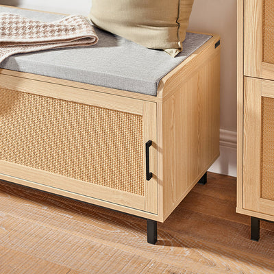 SoBuy | Scarpiera con panca | Panca da ingresso con ante scorrevoli | Scarpiera | Panca | Legno naturale | FSR154-N
