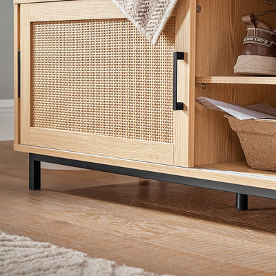 SoBuy | Scarpiera con panca | Panca da ingresso con ante scorrevoli | Scarpiera | Panca | Legno naturale | FSR154-N