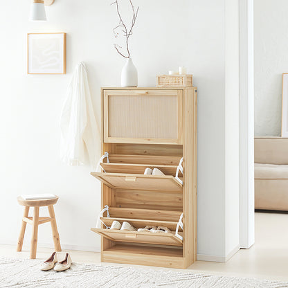 SoBuy | Meuble à chaussures 3 portes | Armoire à chaussures | Coffre à chaussures | Naturel | FSR159-N