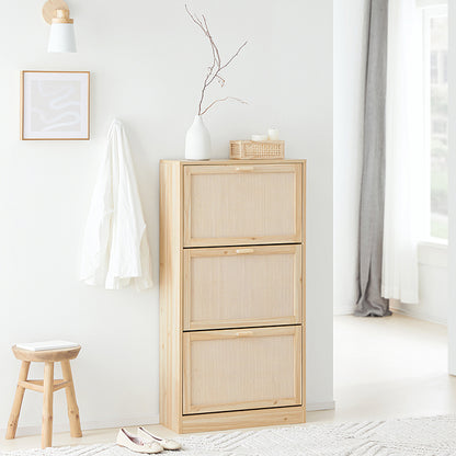 SoBuy | Meuble à chaussures 3 portes | Armoire à chaussures | Coffre à chaussures | Naturel | FSR159-N