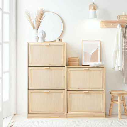 SoBuy | Meuble à chaussures 3 portes | Armoire à chaussures | Coffre à chaussures | Naturel | FSR159-N