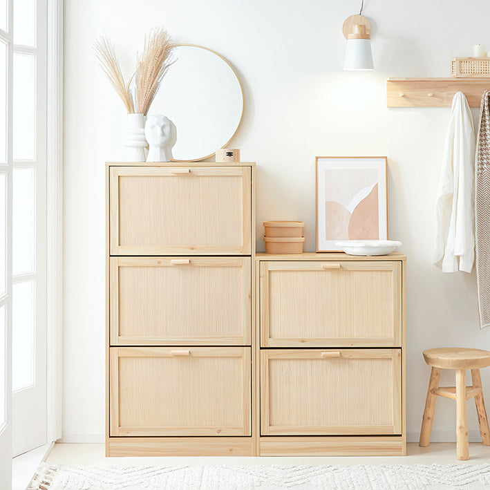 SoBuy | Meuble à chaussures 3 portes | Armoire à chaussures | Coffre à chaussures | Naturel | FSR159-N