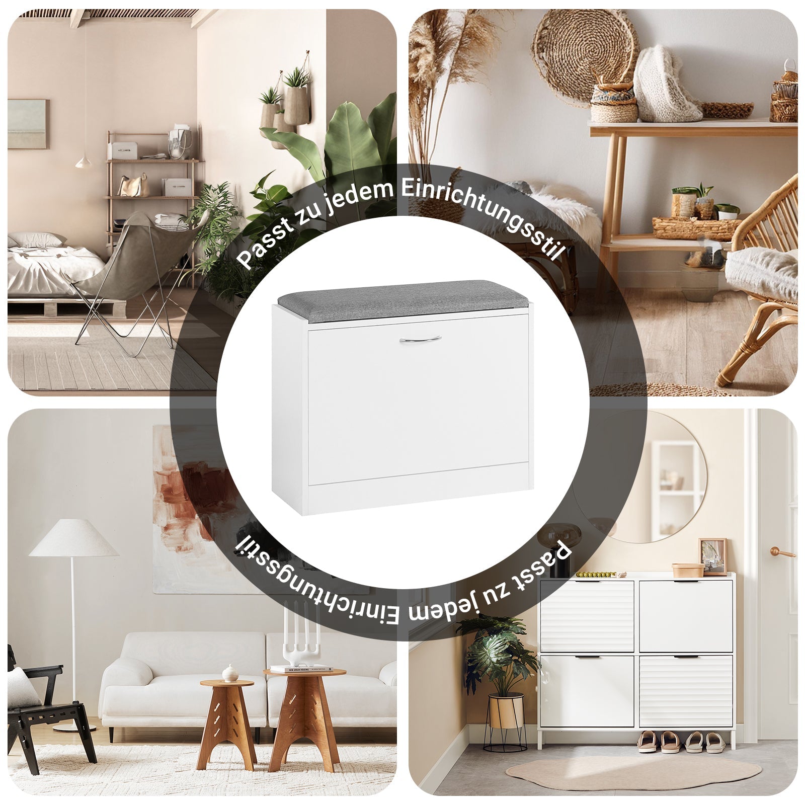 SoBuy | Scarpiera a ribalta | Scarpiera con panca | Bianco | FSR16-K-W