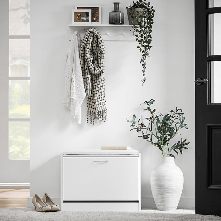 SoBuy | Meuble à chaussures | Banc à chaussures avec étagère intégrée | Blanc | FSR16-W 