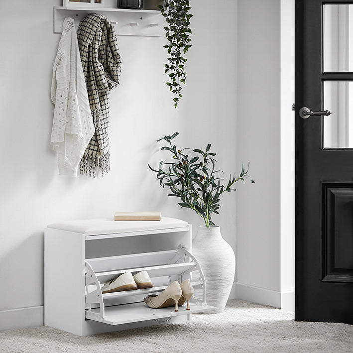 SoBuy | Meuble à chaussures | Banc à chaussures avec étagère intégrée | Blanc | FSR16-W 