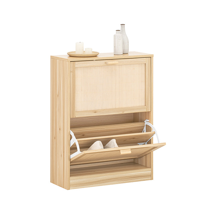 SoBuy | Scarpiera a 2 ante a ribalta | Armadietto portascarpe | Cassettiera portascarpe | Naturale | FSR160-N