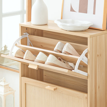 SoBuy | Meuble à chaussures 2 portes | Armoire à chaussures | Coffre à chaussures | Naturel | FSR160-N