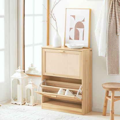 SoBuy | Meuble à chaussures 2 portes | Armoire à chaussures | Coffre à chaussures | Naturel | FSR160-N