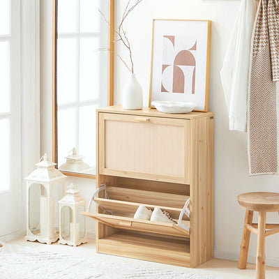 SoBuy | Scarpiera a 2 ante a ribalta | Armadietto portascarpe | Cassettiera portascarpe | Naturale | FSR160-N
