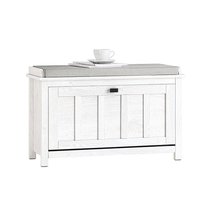 SoBuy | Schuhbank mit Sitzkissen | Sitzbank | mit 1 Klappe | Vintage-Weiß | FSR161-W