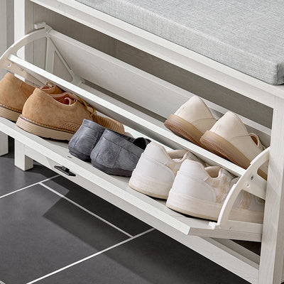 SoBuy | Scarpiera con cuscino | Panchina | con 1 anta a ribalta | Bianco vintage | FSR161-W
