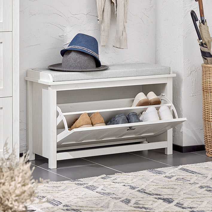 SoBuy | Banc à chaussures avec coussin d'assise | Banc | avec 1 rabat | Blanc vintage | FSR161-W 