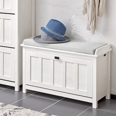 SoBuy | Scarpiera con cuscino | Panchina | con 1 anta a ribalta | Bianco vintage | FSR161-W