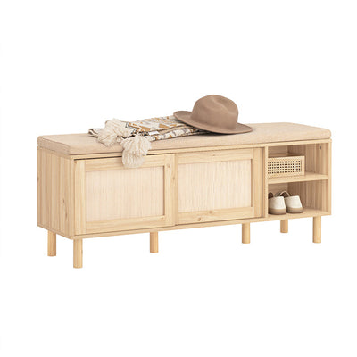SoBuy | Scarpiera con panca | Panca da ingresso con ante scorrevoli | Legno naturale | FSR163-N