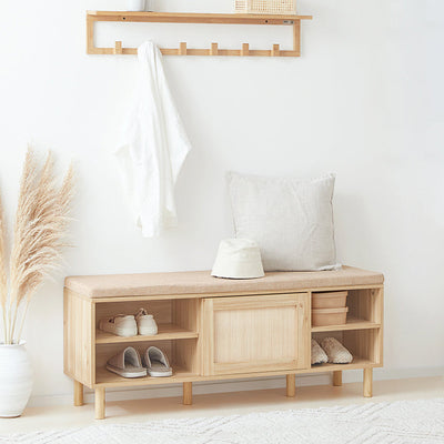 SoBuy | Set di scarpiera | Scarpiera con seduta e scarpiera con 2 ante a ribalta | Naturale | FSR163-N+FSR160-N