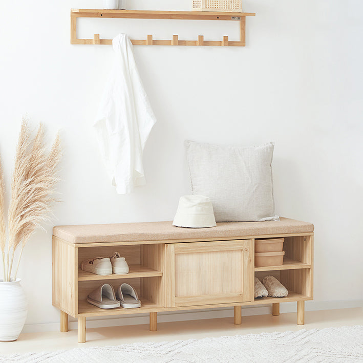 SoBuy | Set di scarpiera | Scarpiera con seduta e scarpiera con 2 ante a ribalta | Naturale | FSR163-N+FSR160-N