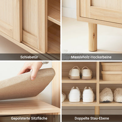 SoBuy | Scarpiera con panca | Panca da ingresso con ante scorrevoli | Legno naturale | FSR163-N
