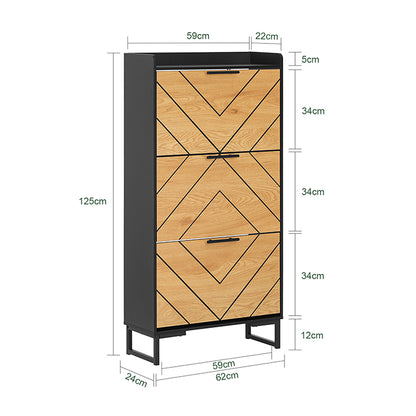 SoBuy | Meuble à chaussures 3 portes | Meuble à chaussures étroit | Noir-brun | 62 x 125 x 24 cm | FSR164-SCH 