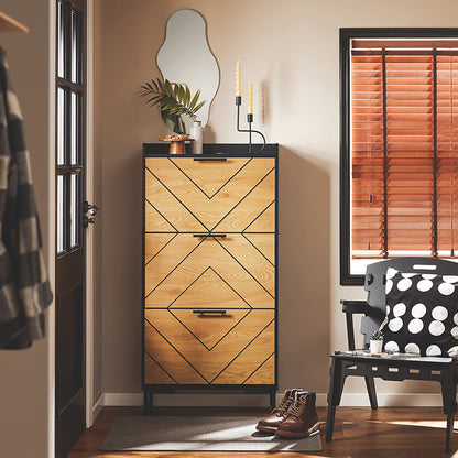 SoBuy | Meuble à chaussures 3 portes | Meuble à chaussures étroit | Noir-brun | 62 x 125 x 24 cm | FSR164-SCH 