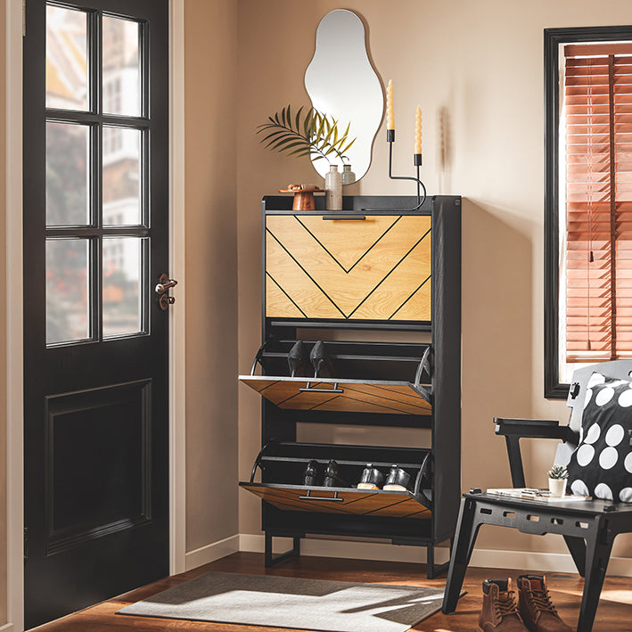 SoBuy | Meuble à chaussures 3 portes | Meuble à chaussures étroit | Noir-brun | 62 x 125 x 24 cm | FSR164-SCH 