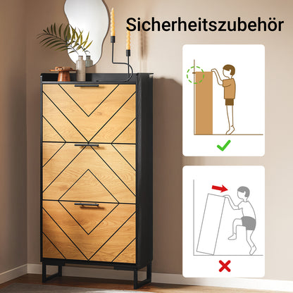 SoBuy | Meuble à chaussures 3 portes | Meuble à chaussures étroit | Noir-brun | 62 x 125 x 24 cm | FSR164-SCH 