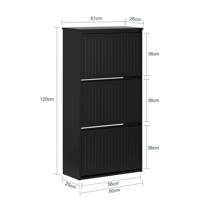SoBuy | Meuble à chaussures 3 portes | Armoire à chaussures | Étagère à chaussures | Noir | FSR165-H-SCH