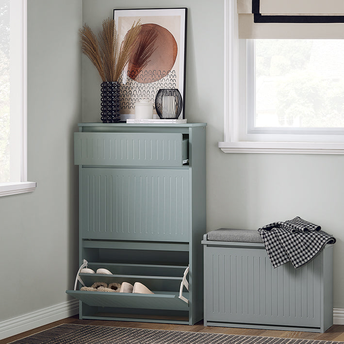 SoBuy | Meuble à chaussures 2 portes et 1 tiroir | Armoire à chaussures | Étagère à chaussures | Gris clair | FSR165-HG