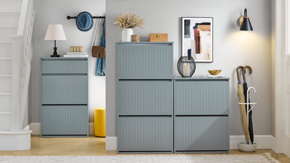 SoBuy | Meuble à chaussures 2 portes et 1 tiroir | Armoire à chaussures | Étagère à chaussures | Gris clair | FSR165-HG