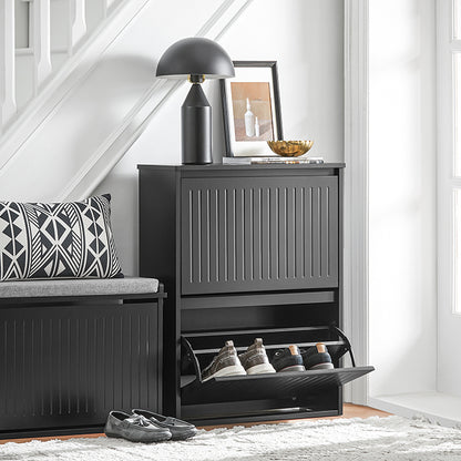 SoBuy | Meuble à chaussures 2 portes | Armoire à chaussures | Étagère à chaussures | Noir | FSR165-K-SCH